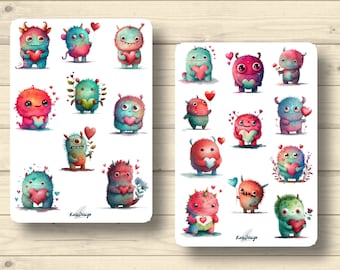 Sticker set, little monsters, sticker planner stickers, cute scrapbooking stickers