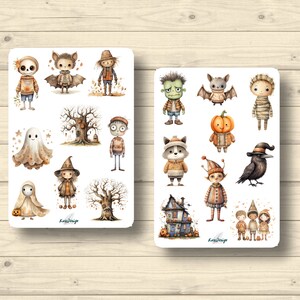 Zestaw naklejek Halloween boho uroczy duch nietoperza dla dzieci nawiedzony dom, naklejki planujące, urocze naklejki do scrapbookingu