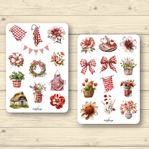 Set de pegatinas flores de verano rojas y blancas.