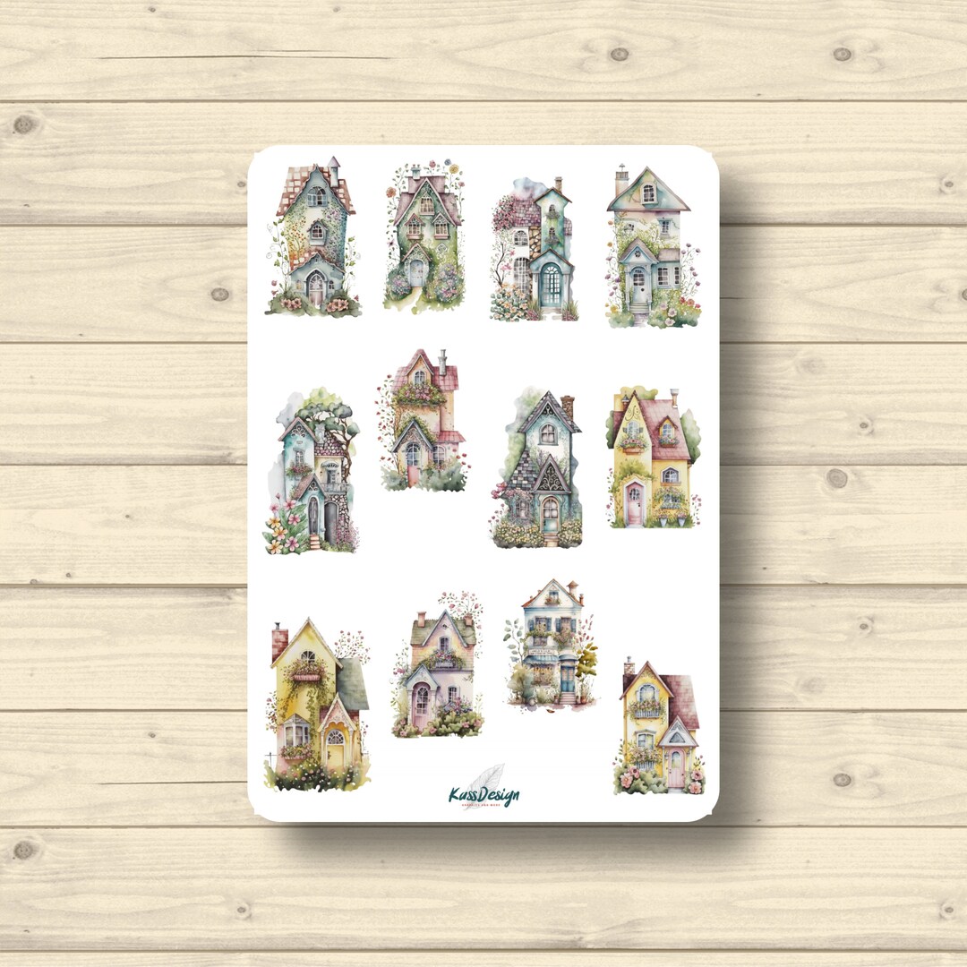 Sticker Set Houses Buildings Flowers Plants Stickers Planner Stickers ...