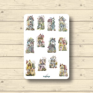 Sticker Set Häuser Gebäude Blumen Pflanzen Aufkleber Planner Stickers, Scrapbook Stickers