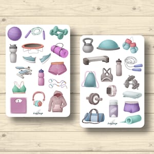 Sticker Set Fitness Sport Sportgeräte Gym Fitnessstudio Sportkleidung, Aufkleber Planner Stickers, cute Scrapbooking Stickers