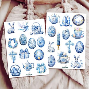 Set de pegatinas de Pascua azul-blancas