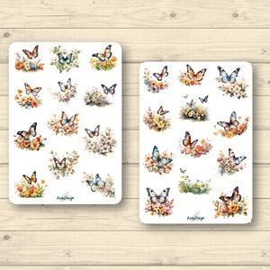 Sticker Set Schmetterlinge und Blumen