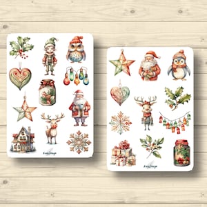 Sticker Set Weihnachten Weihnachtsmann niedlich Tannenbaum Weihnachtself Deko, Aufkleber Planner Stickers, cute Scrapbooking Stickers
