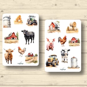 Sticker Set Bauernhof Farmtiere Schwein Kuh Trecker Strohballen Scheune, Aufkleber Planner Stickers, cute Scrapbooking Stickers