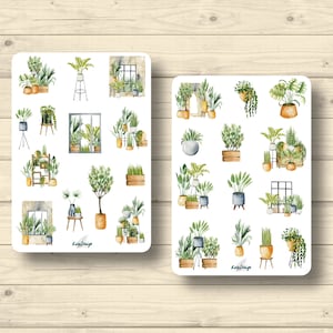 Sticker Set Zimmerpflanzen Grünpflanzen Topf Natur Palmen Monstera , Aufkleber Planner Stickers, cute Scrapbooking Stickers