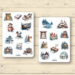 Sticker Set winterliche Cottages mit Schnee