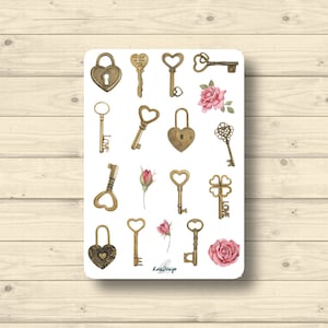 Stickervel, vintage sleutels, stickerplannerstickers, schattige scrapbookingstickers