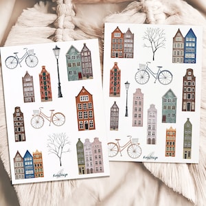 Set d'autocollants maisons sur les canaux d'Amsterdam
