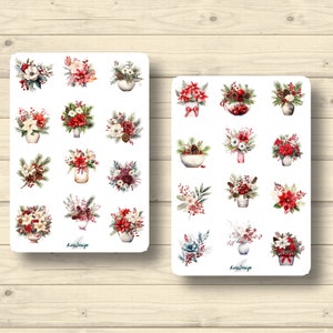 Conjunto de adesivos buquês de natal poinsétia ramos de abeto vasos natureza, adesivos planejador adesivos, adesivos bonitos para scrapbooking