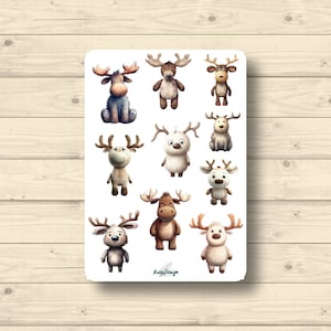 Sticker Sheet niedliche Rentiere Kindersticker Comic Winter Tiere, Aufkleber Planner Stickers, Scrapbook Stickers