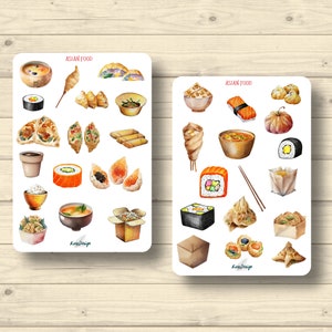 Ensemble d’autocollants, nourriture asiatique, sushi, nouilles Mi, baguettes, autocollants planificateur, autocollants scrapbooking mignons