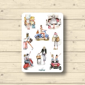 Stickervel, reizende meisjes, stickerplannerstickers, schattige scrapbookingstickers