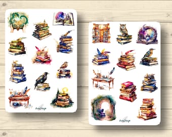 Sticker Set Fantasy Books Magic Spell Desk Reading Corner Fairy Tale, Sticker Planner Stickers, cute Scrapbooking Stickers