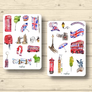 Ensemble d’autocollants, Londres, Ville, Autocollants Planner, autocollants Scrapbooking mignons