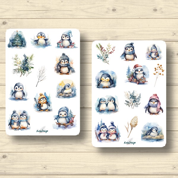 Sticker Set Winter mit niedlichen Pinguinen