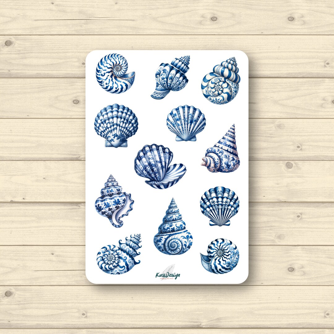 Sticker Shell Sticker Sheet Shells Blue-white - Etsy