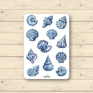 Hoja de pegatinas Conchas Azul y Blanco