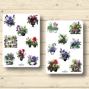 Sticker Set Pflanzen Zimmerpflanzen Gothik blau dunkelrot, Aufkleber Planner Stickers, cute Scrapbooking Stickers
