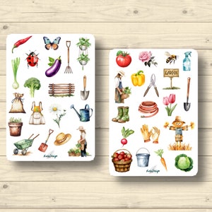 Set di adesivi attrezzi da giardinaggio per giardino ortaggi piante piante raccolte naturali, adesivi adesivi per pianificatore, simpatici adesivi per scrapbooking