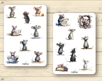 Sticker set of cute mice and rats