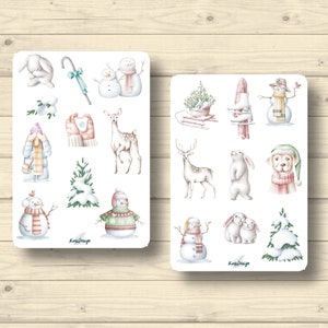 Sticker Set Winter Tiere Schnee Wintertiere Schneemänner Schneehasen Mädchen, Aufkleber Planner Stickers, cute Scrapbooking Stickers