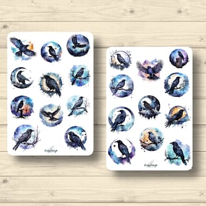 Sticker Set mystische Raben Gothik Nacht Halloween, Aufkleber Planner Stickers, cute Scrapbooking Stickers