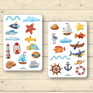 Set d'autocollants poissons et bateaux, autocollants pour enfants