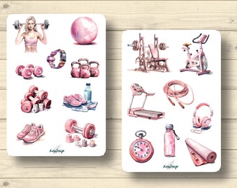Set di adesivi per fitness, allenamento, sport, sollevamento pesi, rosa, adesivi per attrezzatura da allenamento, adesivi per agenda, simpatici adesivi per scrapbooking