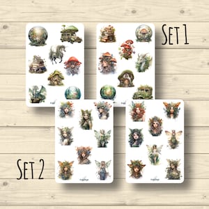 Sticker Sets Waldelfen Feen Geister Hexen Waldwesen Natur Einhorn Drachen , 2 Sets, Aufkleber Planner Stickers, cute Scrapbooking Stickers