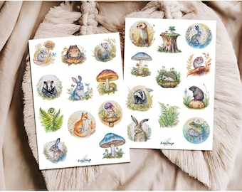 Sticker Set Forest Animals and Mushrooms
