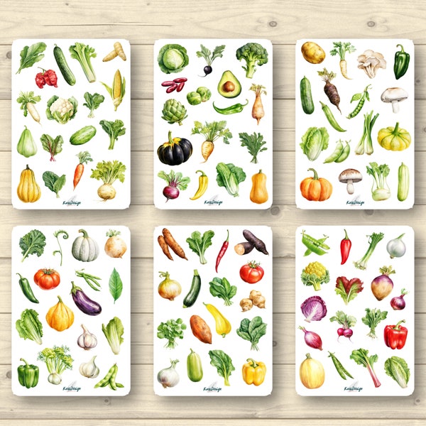 Set d'autocollants gros paquet de légumes, choux, salades 6 pages