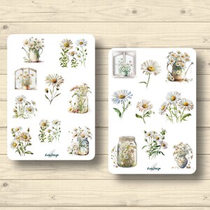 Sticker Set Gänseblümchen Fenster Vasen Sträuße Gießkanne, Aufkleber Planner Stickers, cute Scrapbooking Stickers