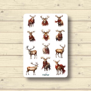 Feuille d’autocollants Renne Noël Animaux d’hiver Cerfs Daims Animaux de la forêt, Autocollants Planificateur Autocollants, Autocollants Scrapbook
