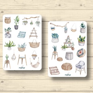 Sticker Set Heim Deko Pflanzen zu Hause gemütlich Regale, Aufkleber Planner Stickers, cute Scrapbooking Stickers