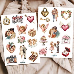 Ensemble d'autocollants vintage Saint-Valentin