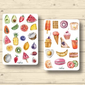 Ensemble d’autocollants, fruits, nourriture, nutrition, fruits frais, autocollants planificateur, autocollants scrapbooking mignons