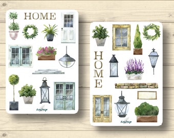 Sticker set, home, at home, doors, windows, plants, floral, lanterns stickers Planner Stickers, cute Scrapbooking Stickers