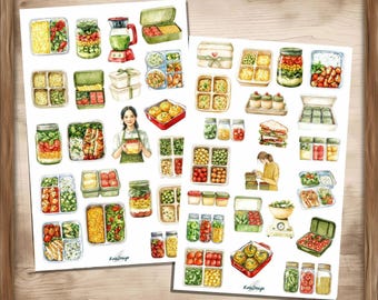 Meal Prep Sticker Set – Bento Box, Lunchbox, Healthy Food, Food Planner Sticker, Meal Planning, Meal Prep Illustration, Fitness Food Sticker