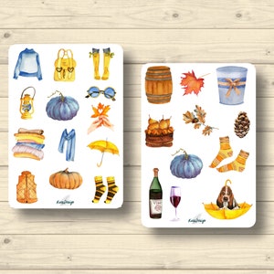 Sticker Set Herbst Kürbisse warme Kleidung Regenschirm Gummistiefel, Aufkleber Planner Stickers, cute Scrapbooking Stickers