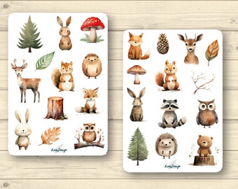 Sticker set cute forest animals