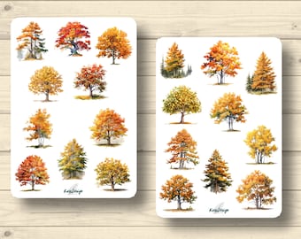 Sticker Set Autumn Trees Autumn Leaves Colorful Nature Forest Plants, Sticker Planner Stickers, cute Scrapbooking Stickers
