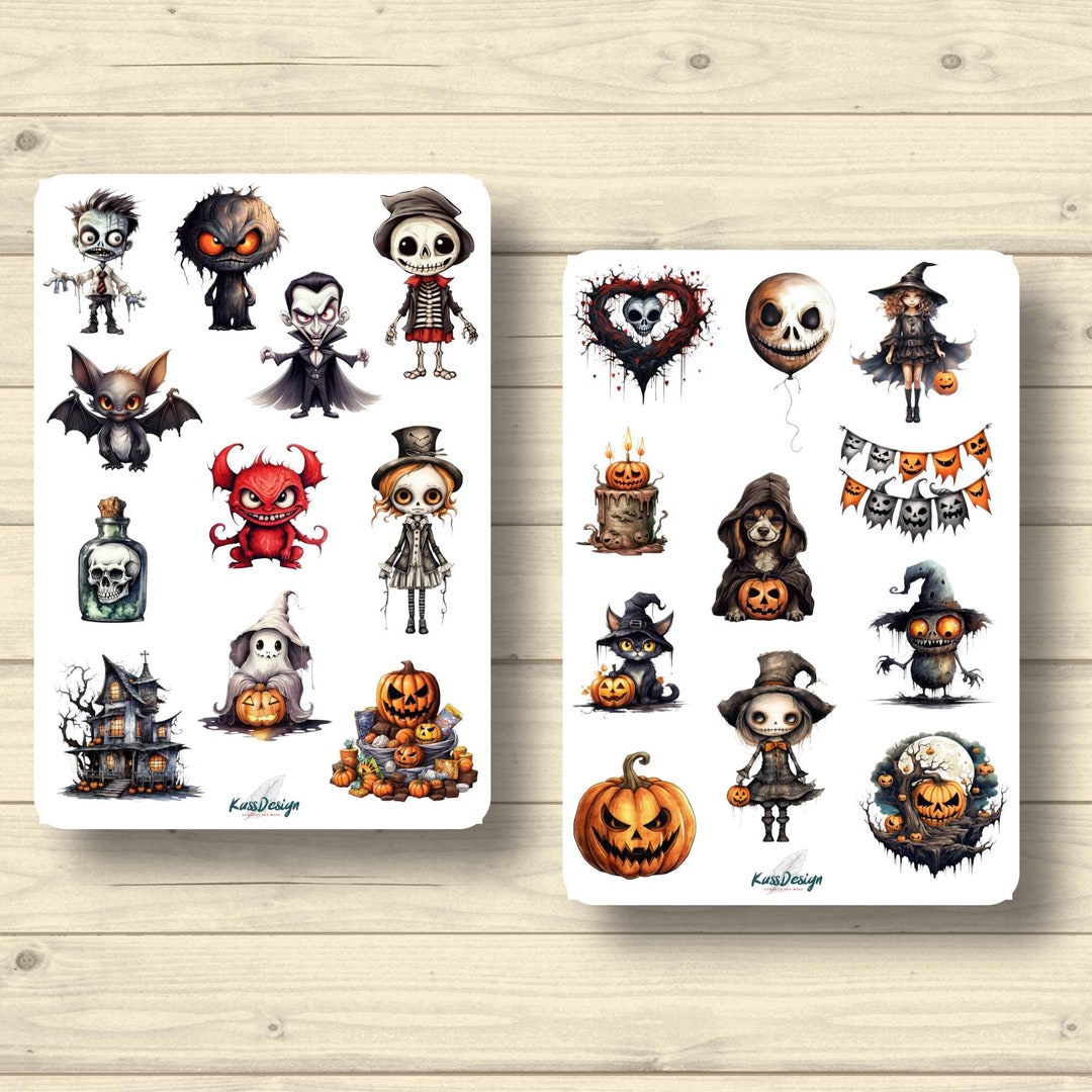 Sticker Set Halloween Scary Cute Monster Cats Bat Ghost Devil - Etsy