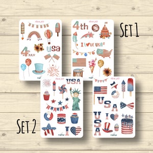 Set di adesivi, 4 luglio, Giorno dell'Indipendenza, 2 set, adesivi per pianificatore di adesivi, simpatici adesivi per scrapbooking