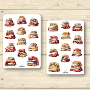 Sticker Set Bücherstapel mit Schals und gemütlichen Decken