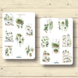 Stickerset kamerplanten hangende planten groene planten thuis natuur plantenplank, sticker planner stickers, schattige scrapbooking stickers