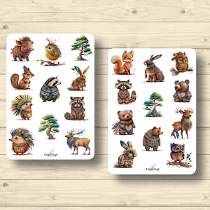 Sticker Set Waldtiere mit Indianerschmuck Tiere Natur, Aufkleber Planner Stickers, cute Scrapbooking Stickers