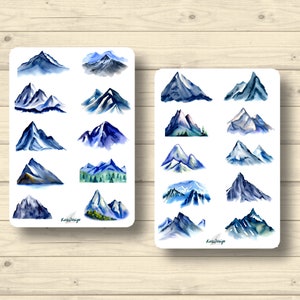 Sticker Set Gebirge Gletscher Berge Natur Alpen Himalaya, Aufkleber Planner Stickers, cute Scrapbooking Stickers