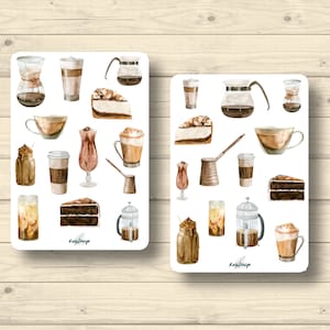 Sticker Set, Kaffee, Kuchen, Kaffeegetränke, Aufkleber Planner Stickers, cute Scrapbooking Stickers